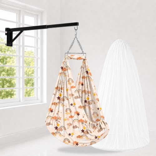 Image of Happykid Baby Cradle Set | Durable Cotton Cloth, Mosquito Net, Spring, Triangle and Window Hanger (Orange, Without Bed)
