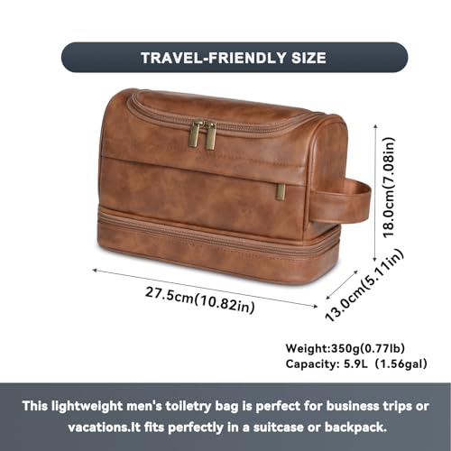 Toiletry Bag for Men,Large Leather Travel Pouch Bag with Hanging hook — view 2