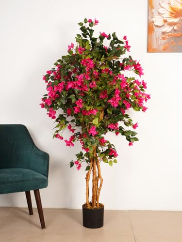 Image of ARICK DECOR 6Ft Artificial Bougainvillea Flowers Tree in Pot, 6ft Realistic Faux Pink Silk Flower Plant, Peacock Shaped Large Floor Decor for Home, Office & Balcony
