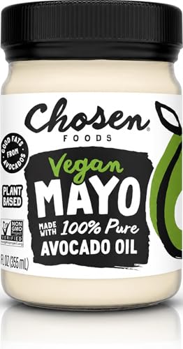 Chosen Foods Classic Vegan Avocado Oil-Based Mayonnaise, Gluten & Dairy Free, Low-Carb, Keto Diet Friendly, Mayo For Sandwiches, Dressings And Sauces (12 Fl Oz)