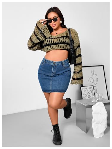 Image of Floerns Women's Plus Size Boat Neck Long Sleeve Hollow Out Crochet Cropped Sweater