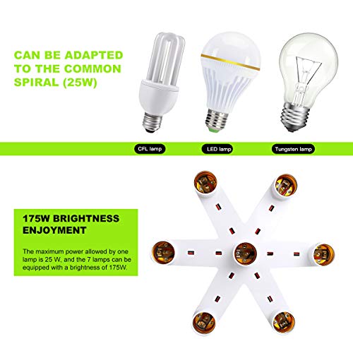 Toplimit 7 Light Socket Splitter,Multi Light Bulb Adapter, Fireproof Adapter Conventer For Standard Led E26 E27 Bulbs,Garage,Kitchen,Dining Room, Intensified Lighting Fixture #TOP4