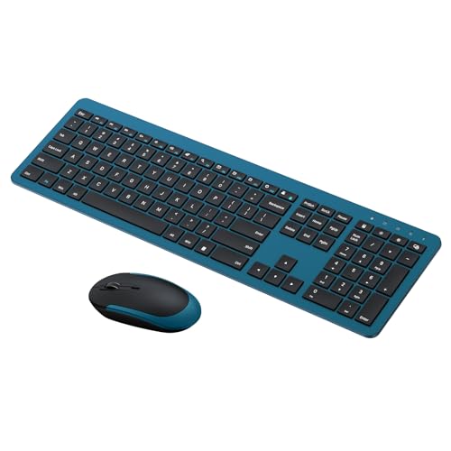 seenda Rechargeable Wireless Keyboard Mouse Combo - Full Size Cordless Keyboard & Mouse Sets with Build-in Lithium Battery Ultra Thin Quiet Keyboard Mice (Dark Blue)