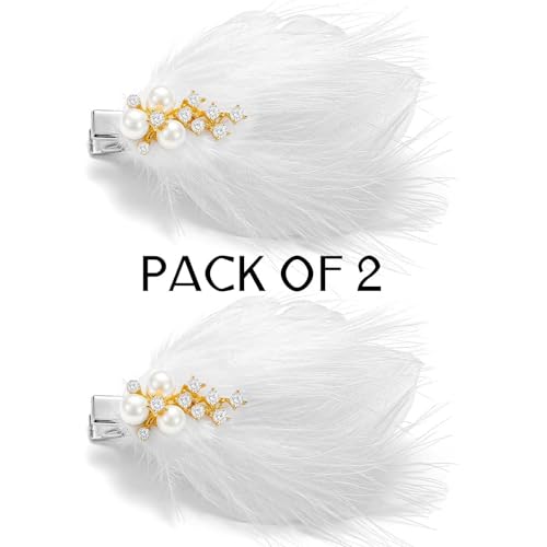 Set 2 Pinzas para Cabello con Plumas Blancas y Perlas miniatura 7