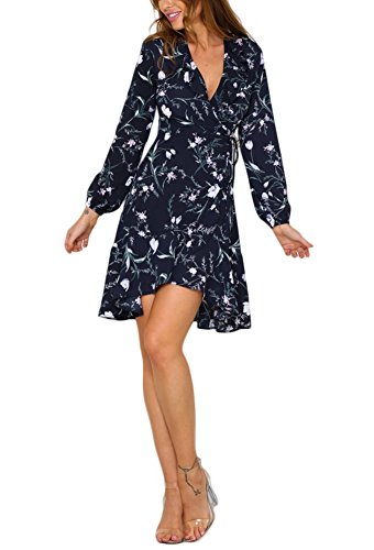 Women's Casual Sleeves Low-Cut V-Neck Floral Print Short Sexy Mini Dress β¦