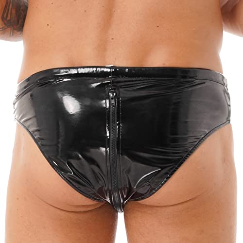 Linjinx Men's Latex Lingerie Underwear Drawstring Low Waist Zipper Briefs Clubwear Underpants3