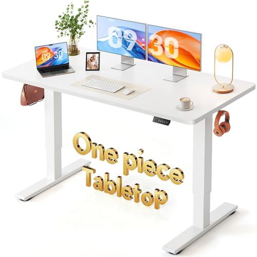 Image of FEZIBO One-Piece Standing Desk, 55 inchx28 inch Seamless Tabletop Electric Height Adjustable for Home Office, Study Rooms & Multi-Device Workstations, White