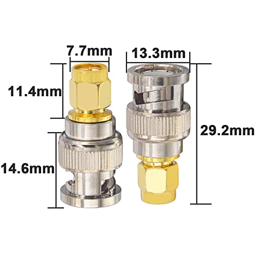 2PCS Adaptador coaxial SMA macho a BNC macho de radio RF miniatura 6