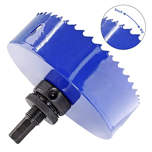 Image of Luomorgo 121mm /4-3 /4 inch Hole Saw with Arbor | 1 1 /4 inch Cutting Depth, HSS Bi-Metal, For Wood Cornhole Boards Plastic Drywall & Metal Sheet
