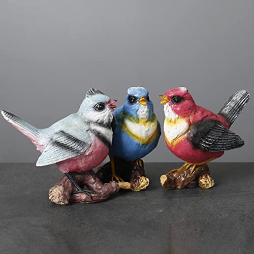 Yardwe Home Decor Miniature Glass Ornaments Bird Figurines Forest Garden Figurines Woodpecker Statue Decorative Bird Figurines Animals Sculpture: 3Pcs House Ornaments Outdoor Decor #TOP1