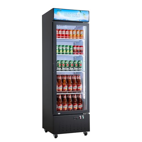 Image of VEVOR Commercial Merchandiser Refrigerator, 12.7 Cu.Ft / 360 L Glass Door Display Refrigerator, Upright Beverage Cooler with Customizable Lightbox, 4 Adjustable Shelves & Soft LED Light for Home Shops