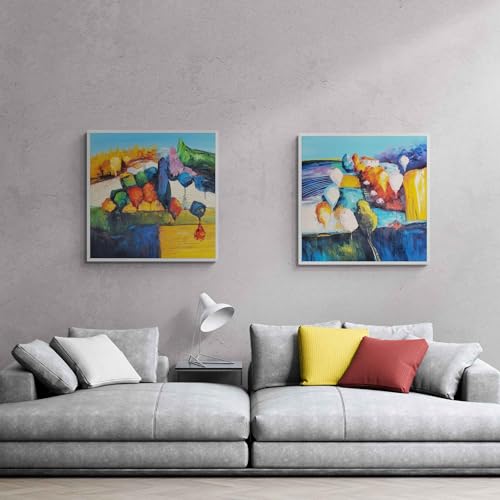 Tableau diptyque abstrait rural en toile de coton 80x80 cm