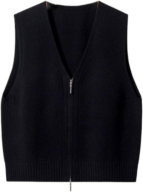 LIXINGHEITANG Wool Vest Womens Zipper Vneck Autumn and Winter Sleeveless Knitted Waistcoat