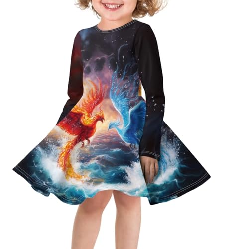 Toddler Girls Dresses Kids 3-14T Crew Neck Midi Dresses One Piece Costume3