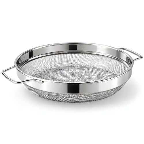 Image of Rakesh Gold Stainless Steel Strainer & Colander | Steel Channi /Chalni for Washing & Straining Rice, Fruits, Vegetables, Wheat & Puran Poli | Regular Size Puran Jali