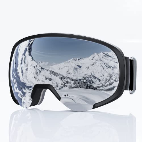 Tefelan Unisex Skibrille, Snowboard Brille für Brillenträger OTG-Design, UV-Schutz Schneebrille, Anti Fog Skibrillen Sphärisch Verspiegelt für Damen Herren Jungen und Mädchen-Silver Cover