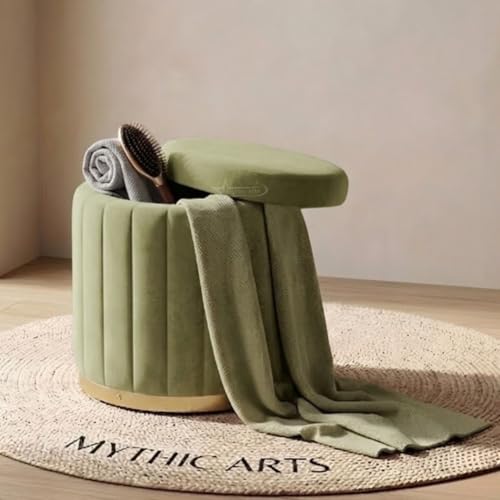 Image of Superior Round Storage Ottoman Stool 16 X 16X 19 inch, with Gold Metal Base | Elegant Pouffe with Secret Storage | Cushioned Footrest for Living Room, Bedroom, and Lounge Pista Green