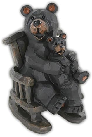 Slifka 4.5" Resin Imitation Hand-Carved Wood Rocking Chair Black Bears Figurine