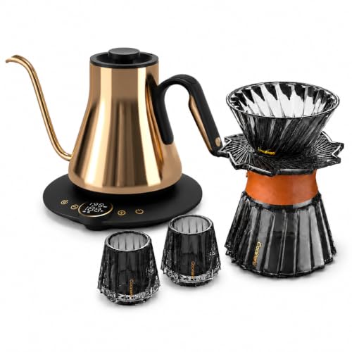 Image of Cocinare Gooseneck Electric Kettle & Pour Over Coffee Set, ±1F Temperature Control, 1500W 0.9L Kettle, Coffee Dripper, 550 ml / 18.6 oz Server & 2 Tasting Cups