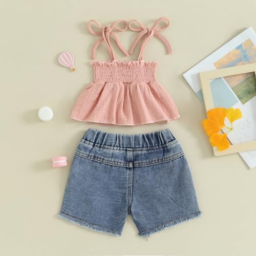 Mubineo Toddler Baby Girl Summer Clothes Denim Outfits Jeans Shorts Sleeveless Tops Ripped Shorts Set Outfit3