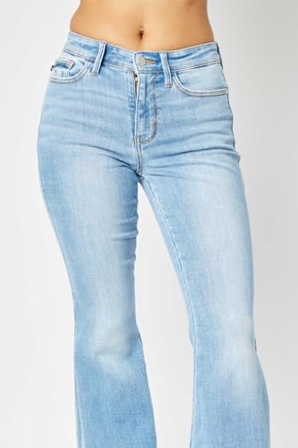Judy Blue Women's Mid Rise Raw Hem Slit Flare Jeans4