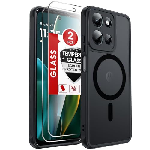 LeYi for Motorola Moto G-2026 Phone Case: Moto G Play 2026/2025 Case [Magnet Fit] with 2X Screen Protector & Raised Camera Guard, Matte Translucent Slim Translucent para Moto G 2026/2025 Case, Black