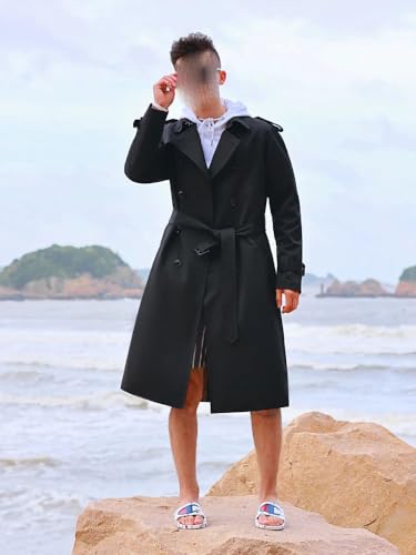USTZFTBCL Trench Long Knee Length Windbreaker Men's Double Breasted Thickened Down Liner Autumn Winter British Loose Coat4