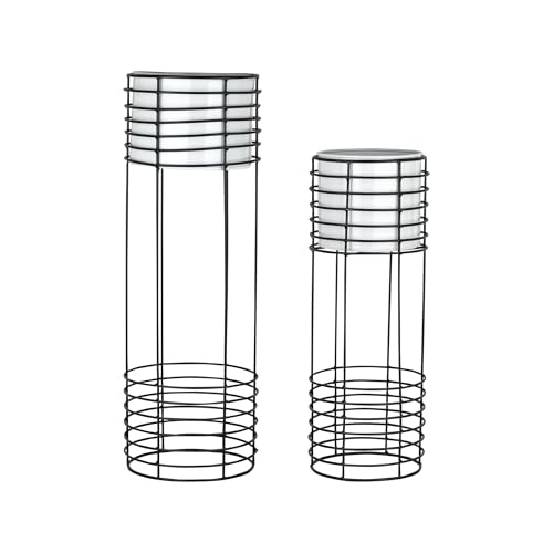 Image of Metal Floor Planter with Stands (Set of 2), Modern Tall Planter for Home Decor, Decorative Plantpot for Living Room Balcony Office, Big Plant Stand with Pots (Plants not Included) (White Pot & Black Stand)