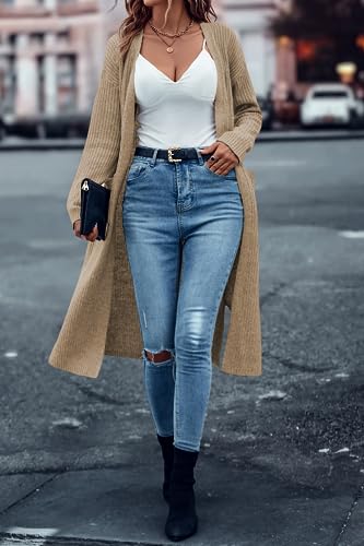 Danedvi Long Cardigan Sweaters for Women Ribbed Knit Open Front Long Sleeve Oversized Fall Casual Coat with Pockets2