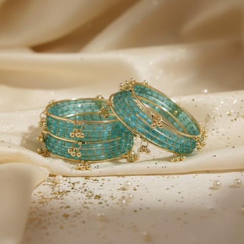 Image of Kashmiri Ghangharoo Glass Bangle Set for Women| Light Weight Bangles | Traditional Transparent Fancy Glass Chudi Set for Wedding, Party|Set Of 16(12 Glass + 4 ghungroo bangles)