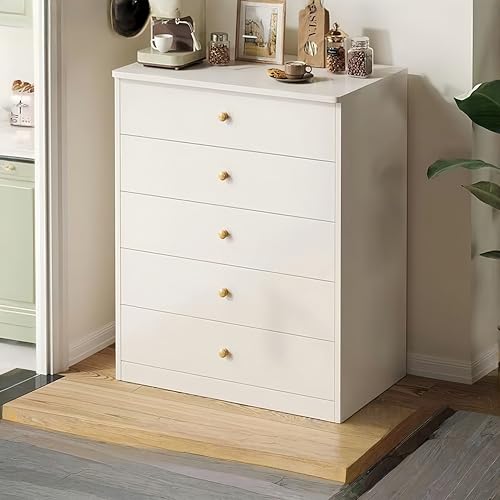 DAYONG 5 Chest of Drawers Bedroom Chests of Drawer Desk Chest of Drawer Wooden Storage Cabinet Modern Bedroom Furniture Vertical Storage Drawers for Hallway Sofas Living Room. (white-60*32*77CM)