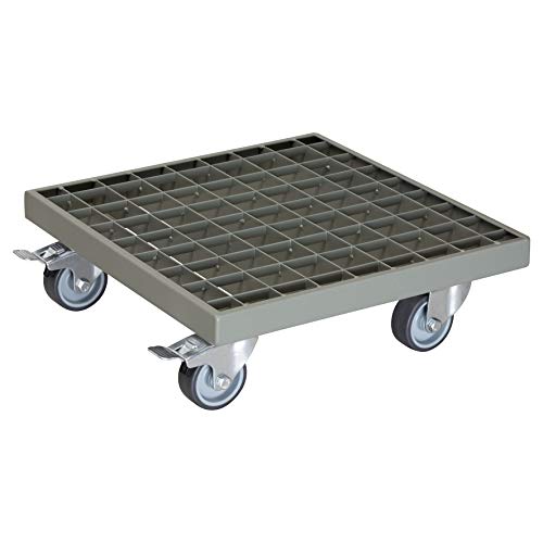 Wagner Pflanzenroller Industrial Style 29 x 29 x 9,5 cm I Blumenroller für Innenbereich + Außenbereich I Kübelroller aus beschichtetem Stahl Gitterrost, grau I Tragkraft 200 kg - 20701601