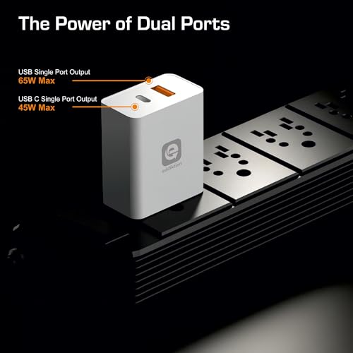 Image of Original 65W Fast Charger Adapter with USB C Cable | Dual Port USB A + Type C PD 3.0 Supports SuperVOOC Fast Charging | Compatible with iPhones, Poco, Samsung & More Androids | White