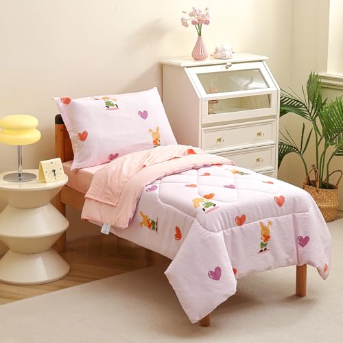 Image of Caressma Pink Toddler Bedding Set Girls Seersucker Kids Comforter Set