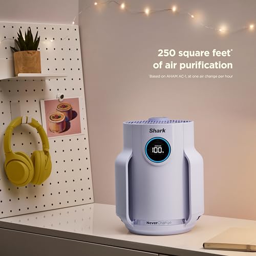 Image of Shark Air Purifier for Home, NeverChange Compact Pro, for Bedroom, Nursery, Home Office, Dorm, HEPA-Exceeding Filter, Captures Pollutants, Pet Dander, Dust, Odor, Smoke, and More, HP072PL, Lilac