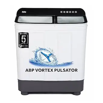 Haier 11 Kg 5 star SEMI Automatic Top Loading Washing Machine HTW100-178BK, BLACK, 2024, Toughened Glass, Anti Bacterial, Softfall Technology & Magic Filter anti bacterial vortex Pulsator,)