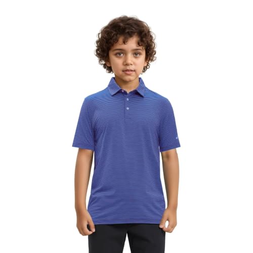 Image of Mens Golf Shirt Moisture Wicking Dry Fit Performance Sport Short Sleeve Striped Golf Polo Shirts for Men