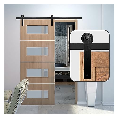 Kit de herrajes resistentes para puerta de granero en forma de I, 8 pies, color negro, riel para puerta corrediza de granero, funcionamiento suave y silencioso, riel colgante de una sola puerta para