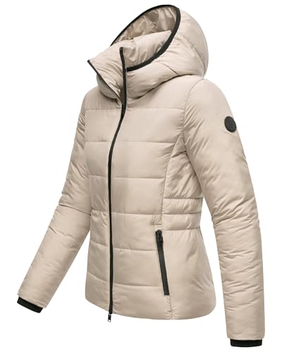 MARIKOO Basic Damen Steppjacke kurz mit Kapuze Radaa 16 Taupe Grey Gr. L