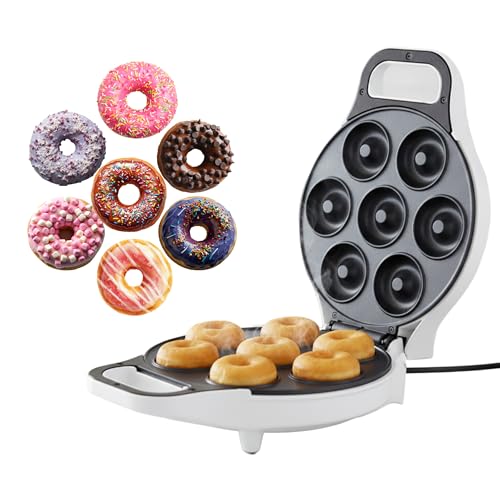 Chef Buddy Mini Donut Maker, Durable, Nonstick Easy to Use Mini Baking Machine - Cooks 7 Mini Doughnuts at a Time - Glazed, Frosted with Sprinkles, Nuts, or Vegan Donuts, & More, (White)