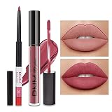 2pcs Matte Mauve Neutral Lip Liner and Lipstick Makeup Set, Liquid Lipstick 24H and Lip Liner Set Ma