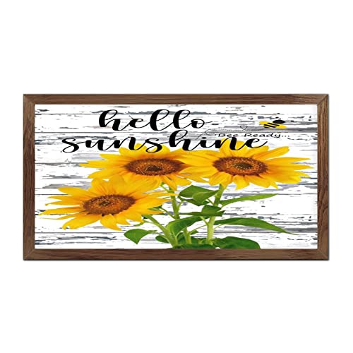 Décoration murale tournesol cadre bois tableau vintage Hello Sunshine 30x55cm pour maison