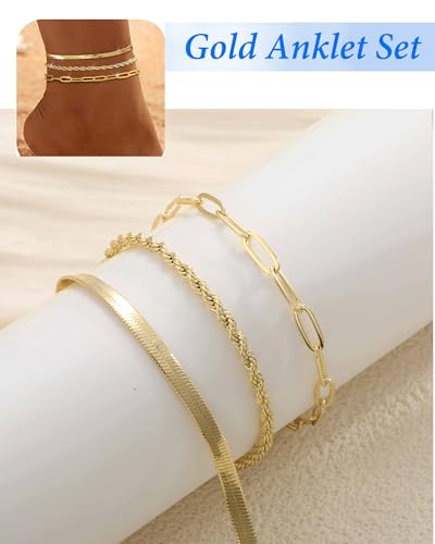 Image of ZHESHY Gold Silver Ankle Bracelets for Women 14K Gold Plated Anklets for Women Waterproof Cuban Link Heart Chain Anklets Set Non Tarnish Dainty Layered Anklet Bracelets for Women Summer Beach Jewelry