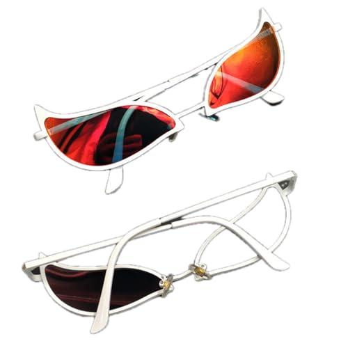 Polarized Sunglasses, White Metal Frame with Red Lenses, Cat Eye Style, 5.51x1.81 Inches3