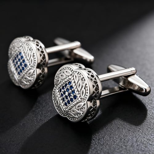 Set de Mancuernillas para Hombre Plateadas con Circonia Azul miniatura 6