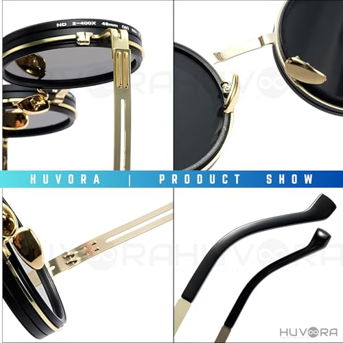 Image of Adjustable Tint Rotating Polarized Round Sunglasses for Men Stylish, Anti Glare Lenses 1-11 Gear UV400 Protection Metal Goggles for Driving Beach Retro Branded Sun Glasses