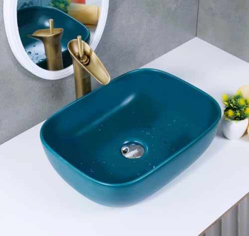 OSOSAM Ceramic Countertop Wash Basin | Designer Table Top Bathroom Basin Sink | Vessel Sink Wash Basin Over Counter for Hotel, Home Living Room (18 x 13 x 5.5 Inch, Bottle Green Basin, Matte Finish) (B0BX6TCMMW) Amazon Price History, Amazon Price Tracker