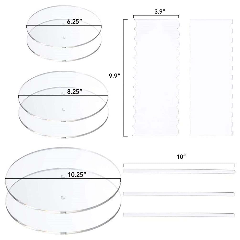 DOITOOL Set de 11 Disques Ronds en Acrylique pour Gâteau Grattoirs et Outils de Décoration, Accessoire Transparent Pâtisserie Découpe Précise