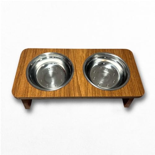 Comedouro Inclinado Elevado Cachorro Gato Duplo Tigela Inox (Marrom)