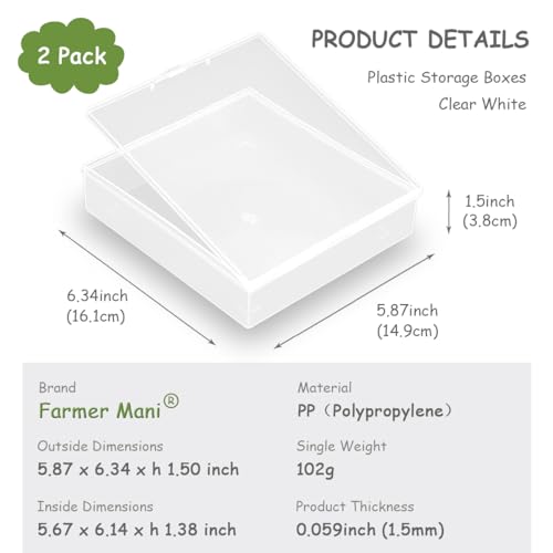 Image of Clear Polypropylene Rectangle Beads Storage Containers Box (5.87 x 6.34 x 1.5 inch) with Lid for Collecting Small Items, Beads, Game Pieces, Business Cards, Crafts Accessories